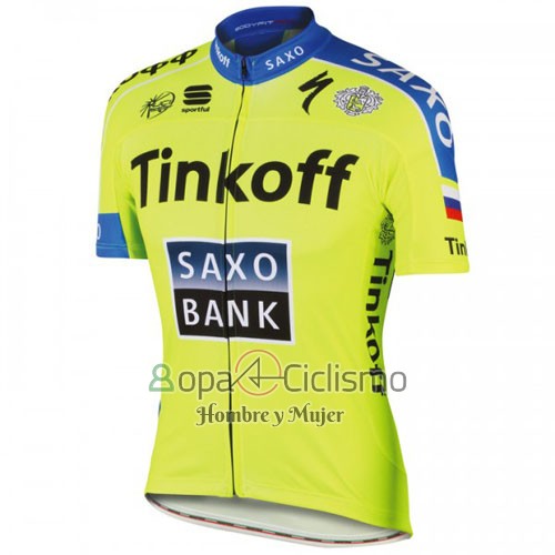 Tinkoff Saxo Bank Ropa Ciclismo Culotte Corto 2016 Mangas Cortas AMarillo y Azul